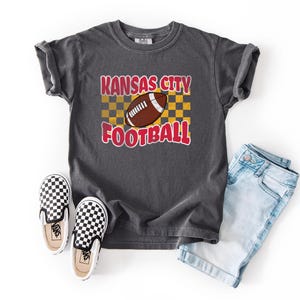 Comfort Colors Kansas City Football Shirt, Trendy Kansas Football Fan Shirt, Gift For Her, Popular Kansas City Fan Tee, Checkered Game Day