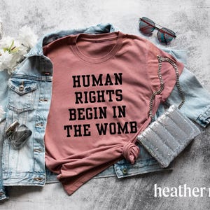 Human Rights Begin In The Womb Tshirt Bella Canvas University Style Font for Pro-Life and WomensRights Republican Tshirt Save the Babies Tee