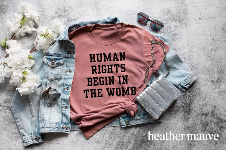 Human Rights Begin In The Womb Tshirt Bella Canvas University Style Font for Pro-Life and WomensRights Republican Tshirt Save the Babies Tee