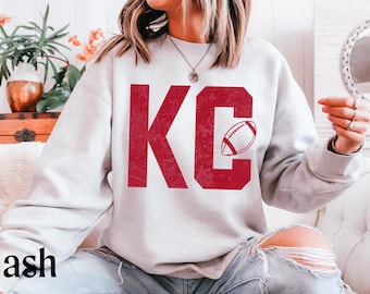 KC Football Sweatshirt - Textured Style Kansas City Football Sweatshirt, Kansas City Bold Sweatshirt, KC Football fans gift for Friend