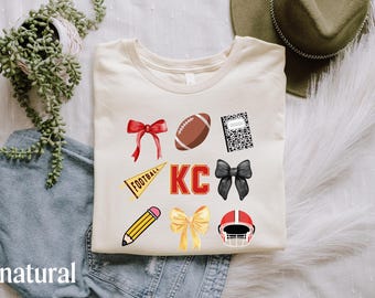 KC Teacher Kansas City Football Tshirt- Coquette Style Football Shirt for KC fans Tee- Educator Gift for KC Fans with Bows Coquette Gift