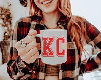 KC Football Ceramic Mug-Coffee Lovers and Kansas City Football Lovers Coffee Cup- Superbowl Champs Simple KC Mug-Gift for Kansas City Fans
