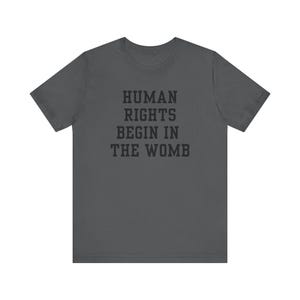 Human Rights Begin In The Womb Tshirt Bella Canvas University Style Font for Pro-Life and WomensRights Republican Tshirt Save the Babies Tee
