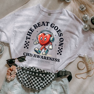 CHD Mama Shirt For Heart Mom Gift For Her The Beat Goes On CHD Awareness Congenital Heart Disease Heart Defect Tee Graphic Tee Cute Cartoon