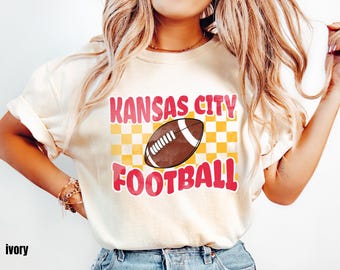 Kansas City Football Shirt, Comfort Colors Trendy Kansas Football Fan Shirt, Gift For Her, Popular Kansas City Fan Tee, Checkered Game Day
