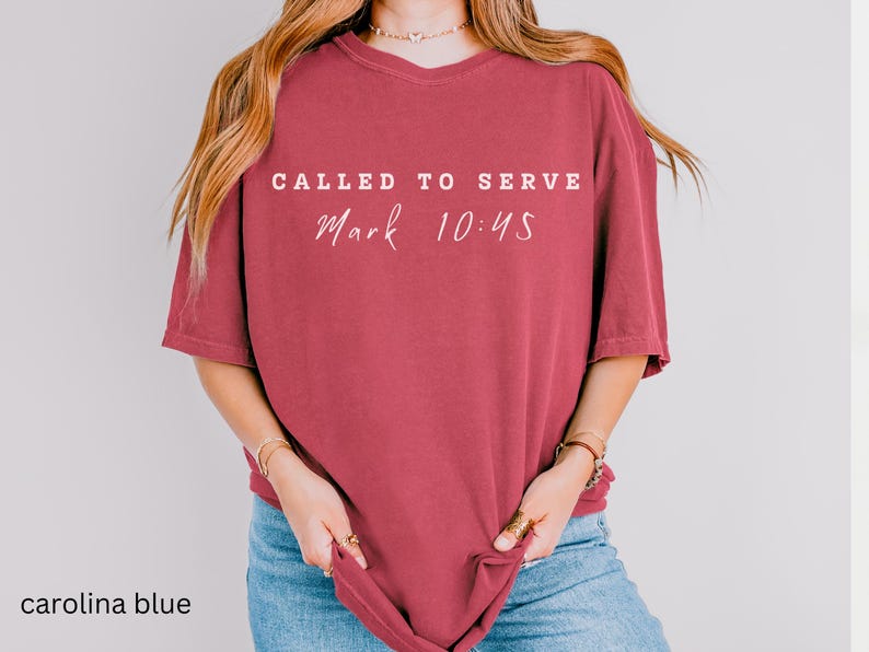 Called To Serve Mark 10:45 Comfort Colors Christian Tee Shirt Trendy Oversized Faith Shirt for Jesus Lovers and Church Workers.