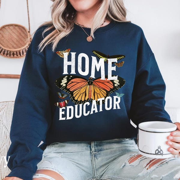 Moletom para educação domiciliar desbotado vintage presente para mãe que educa em casa borboletas vintage combinando com filha mamãe e eu moletons caseiros