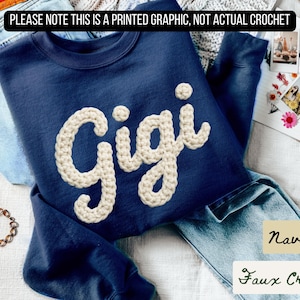 Fake Knit Gigi Sweatshirt, Custom Faux Crochet Gigi Sweatshirt, Cute Fake Yarn Sweatshirt, Cozy Sweatshirt, Mother's Day Gift for Grandma