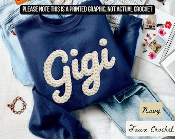 Fake Knit Gigi Sweatshirt, Custom Faux Crochet Gigi Sweatshirt, Cute Fake Yarn Sweatshirt, Cozy Sweatshirt, Mother's Day Gift for Grandma