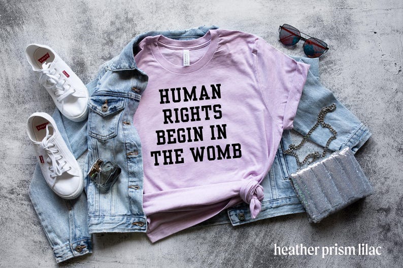 Human Rights Begin In The Womb Tshirt Bella Canvas University Style Font for Pro-Life and WomensRights Republican Tshirt Save the Babies Tee