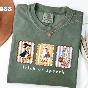 Trick or Speech Therapy Shirt Halloween Spooky Goose Language Pathologist TShirt Comfort Colors Speech Therapist Gift SLP Shirt Fall