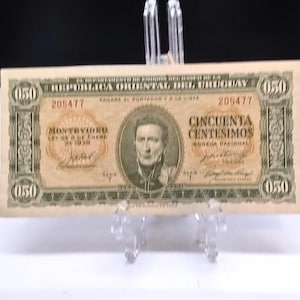 1939 CRISP 2 Bank Notes Republica Oriental Del Uruguay 0.50 Centesimos