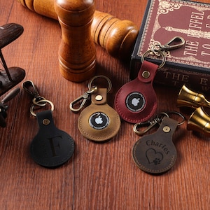Airtag Leather Case, Personalized Leather Airtag Holder, Custom Airtag Keychain, Leather Keychain, Apple Airtag Holder, Gift for Him & Her