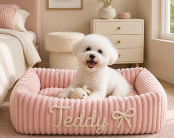 Personalized Pet Bed,Custom Chenille Name Dog Bed,Dog Lover Gift,Dog Mom Gift