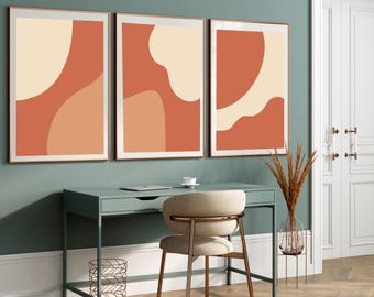 Terracotta Abstract Art Prints - Modern Set of 3 (Digital Download)