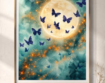 Starry Butterfly Wall Art | Whimsical Botanical Celestial Decor (Digital Download)