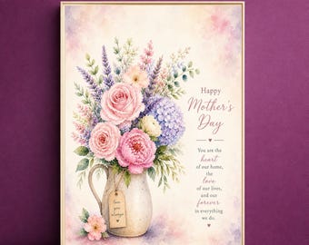 Watercolor Floral Bouquet Print, Mother's Day Wall Art, Gift for Mom (Digital Download)