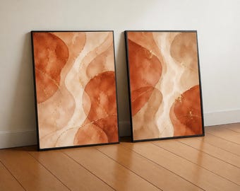 Terracotta Watercolor Wall Art Set | Modern Abstract Prints (Digital Download)