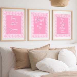 Pink Christian Digital Wall Art| Set of 3|Pink Bible Verse Wall Art|Inspirational Art Prints|Printable