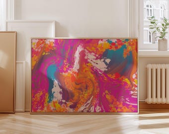 Abstract Wall Art Print | Pink Orange Teal Swirls (Digital Download)