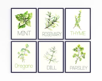 Kitchen Herbs Watercolor Art Prints: Rosemary, Mint, Thyme (Digital Download)