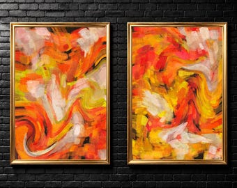 Abstract Wall Art Set: Textured Orange Colors (Digital Download)