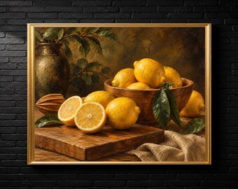 Vintage Lemon Still Life Print | Old World Kitchen Art (Digital Download)