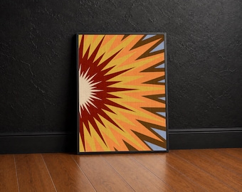 Retro Sunburst Abstract Print | Mid-Century Modern Geometric Wall Art (Digital Download)