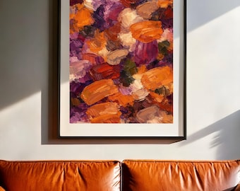 Plum, Terracotta, and Soft Neutrals Oil Abstract Art Print: Modern Texture (Digital Printable)