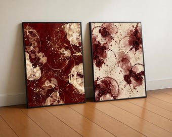 Burgundy Print Duo Set of 2: Modern Wall Art (Digital Download)