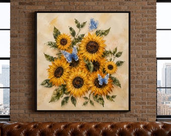 Sunflowers Butterflies Oil Painting Print | Golden Blooms Wall Art (Digital Download)