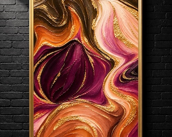 Abstract Fluid Art Print | Purple Orange Contemporary Wall Art (Digital Download)