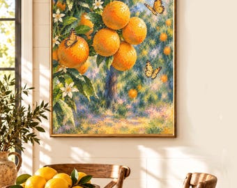 Orange Grove Butterfly Wall Art | Impressionist Italian Villa Decor (Digital Download)
