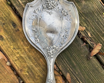 Espejo de mano antiguo plateado
