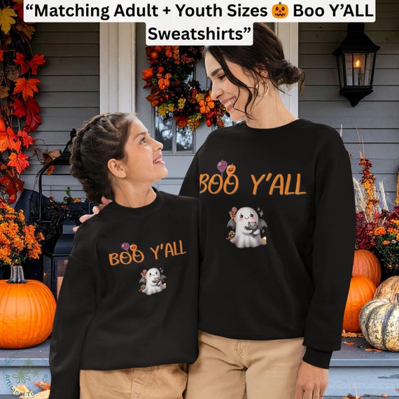 BOO Y'ALL Halloween Sweatshirt | Matching Adult & Youth Ghost Crewneck | Spooky Fall Sweatshirt | Southern Halloween Shirt