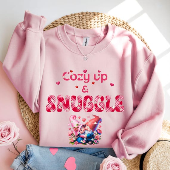Gnome Couple Valentine's Sweatshirt: Pink Plaid, Cozy Snuggle Gift
