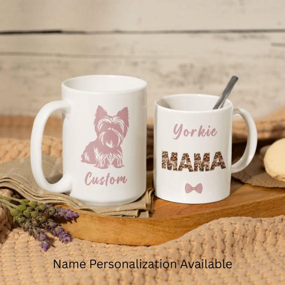 Yorkie Mama Mug , Custom Dog Name, Matching Dog Mom Shirt Gift, Yorkshire Terrier Coffee Cup