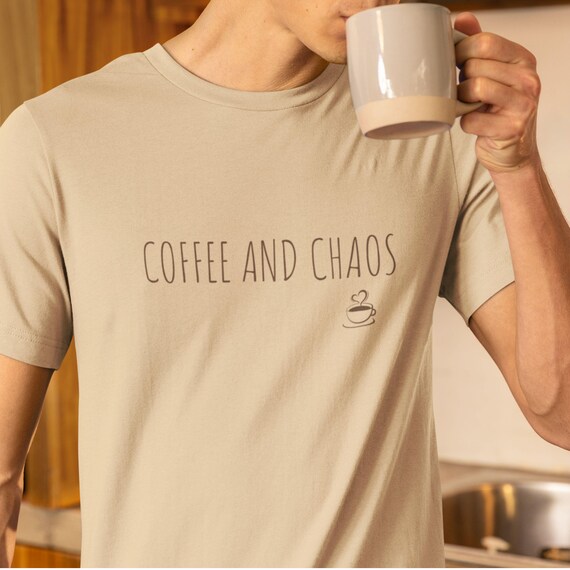 Coffee and Chaos Shirt – Neutral Funny Mom Life Tee | Caffeine Lover Bella Canvas Shirt | Minimalist Chaos Coordinator T-Shirt