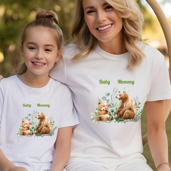 Matching Baby and Mommy Bear Floral Crown Tees, Mother's Day Gift, Family Photoshoot, Gender Reveal, Baby Shower, Unisex T-shirts, Family