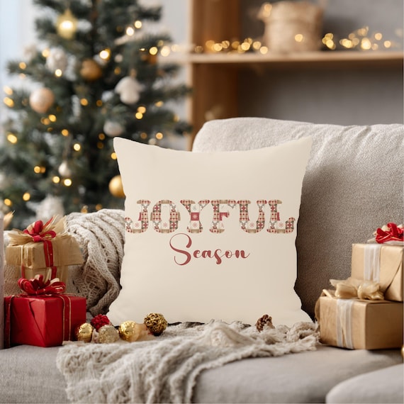 Joyful Season Christmas Pillow: Plaid Holiday Throw, Farmhouse Style