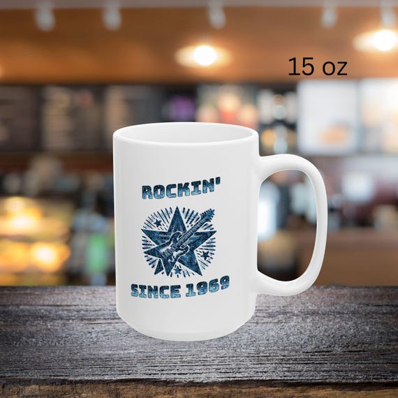 Custom Rockin' Since 1969 Ceramic coffee mug Vintage Birthday,  55th Birthday present Retro Music Lover Gift  Milestone Birthday Gift