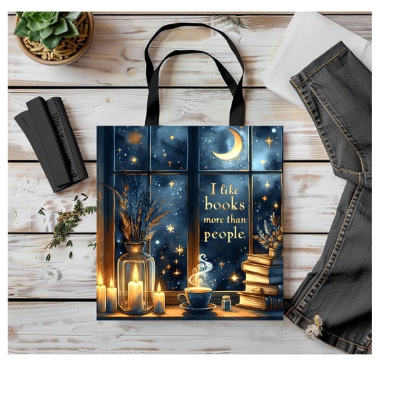 Book Lover Tote Bag, I Like Books More Than People, Cozy Reading Canvas Tote, Gift for Introverts, Whimsical Library Bag