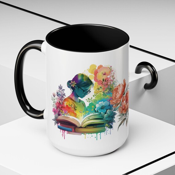 Book lover's Coffee Mug, Colorful Teacup, Floral Design Mugs for readers, Ideal for Mother's Day, Inspirational Gift
