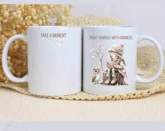 Self-Care Ceramic Mug – Cozy Girl Reading, Mindfulness Gift