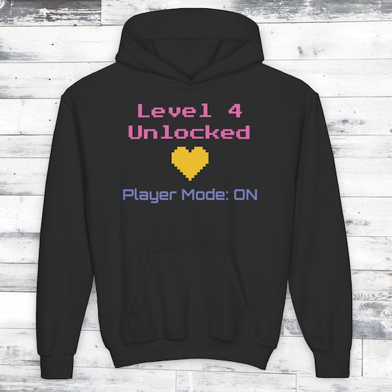 Gamer Hoodie for Kids,  Level Unlocked or Now Loading Hoodie,  Youth Back to School Hoodie, Black, Navy, Pink, Custom