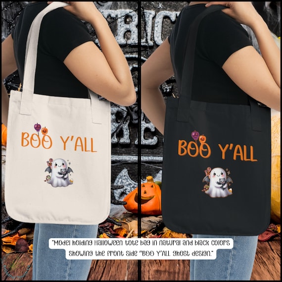 Boo Y’ALL Halloween Tote Bag | Ghost Trick-or-Treat Bag | Recycled Cotton Black Tote | Southern Halloween Bag | Fall Market Bag