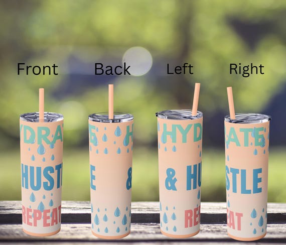 Hydrate & Hustle Repeat Tumbler - Motivational Gradient Skinny Tumbler