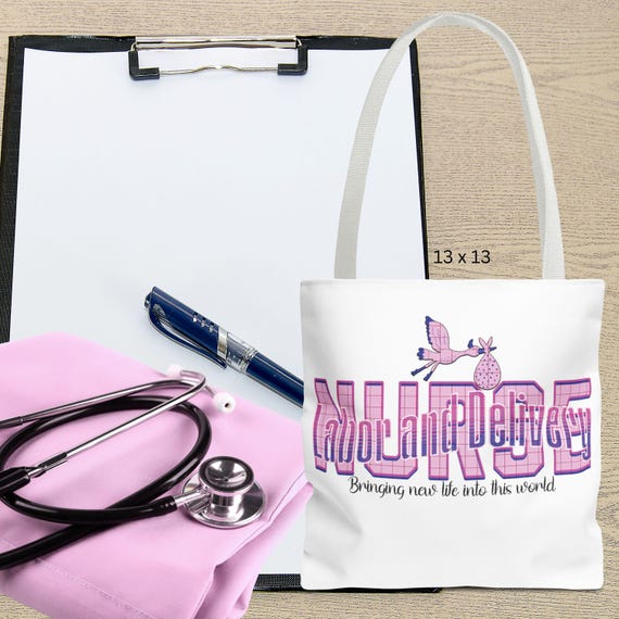 Labor and Delivery Nurse Tote Bag – Cute Gift for L&D Nurses, Baby Delivery RN Appreciation Bag, Nurse Graduation Tote, Blue or Pink