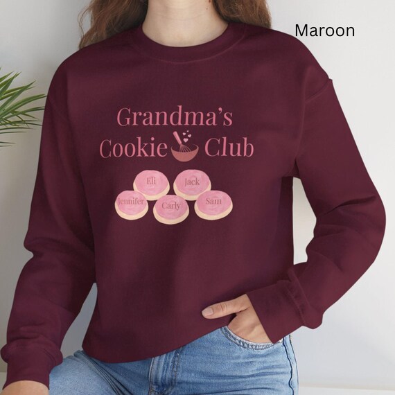 Personalized Grandma’s Cookie Club Sweatshirt -  Grandkids Name Crewneck - Custom Gift for Grandma,  Cozy Gift for Baker's, Gift for her