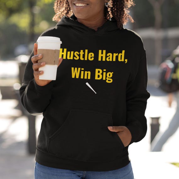 Motivational Sports Hoodie, Hustle Hard Win Big Sweatshirt, Unisex Baseball Gift